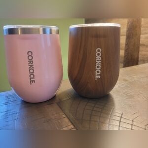 Corkcicle Pink and Wood-Style Tumblers